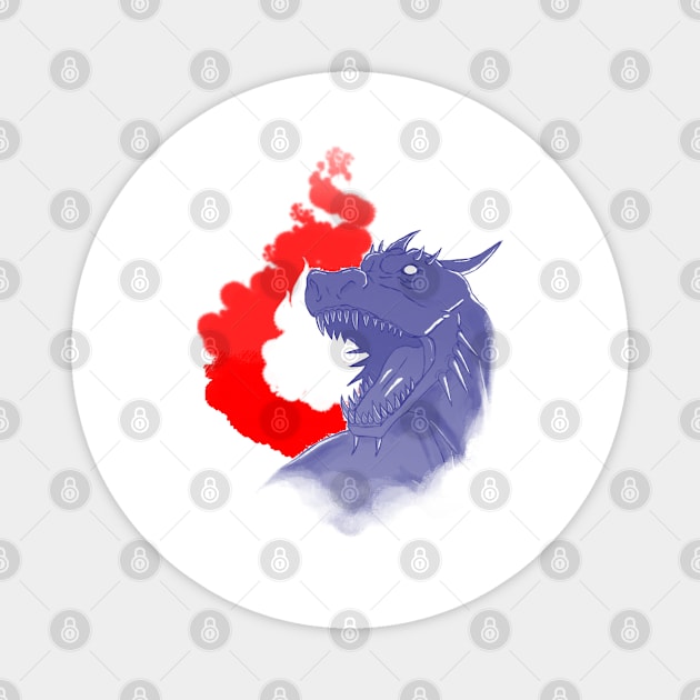 Dragon and Flame- Red, White And Blue Version Magnet by sketchbooksage